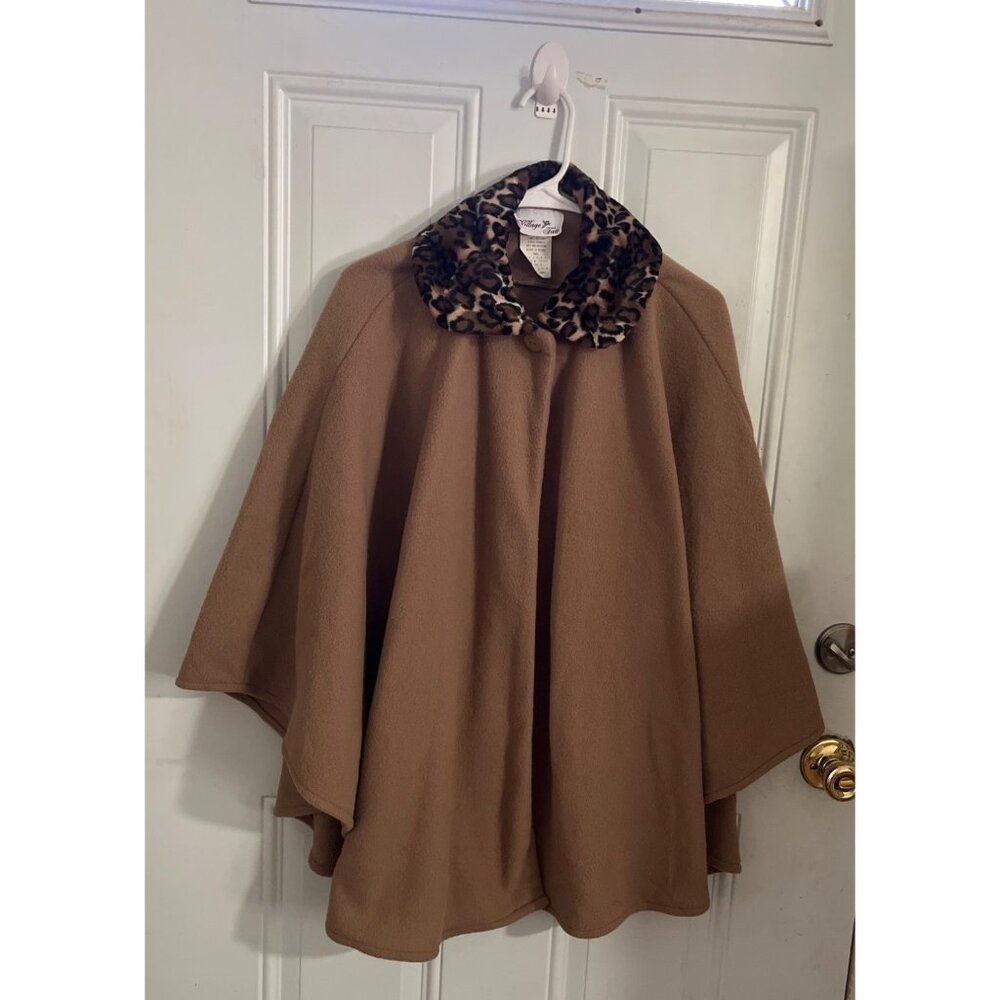 Village Fair tan with leopard collar one button cape